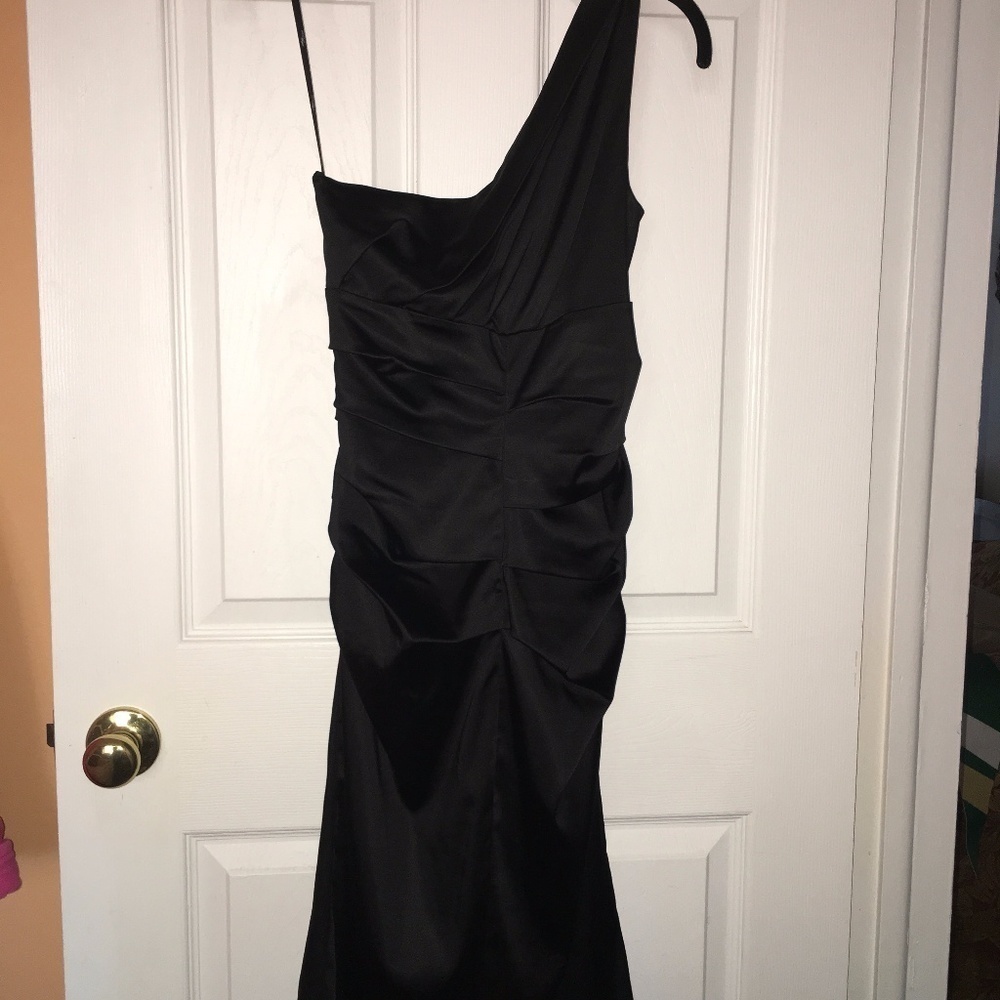 SUZI CHIN Maggy Boutique Black One Shoulder Cocktail Dress Sz 2 - Picture 8 of 11
